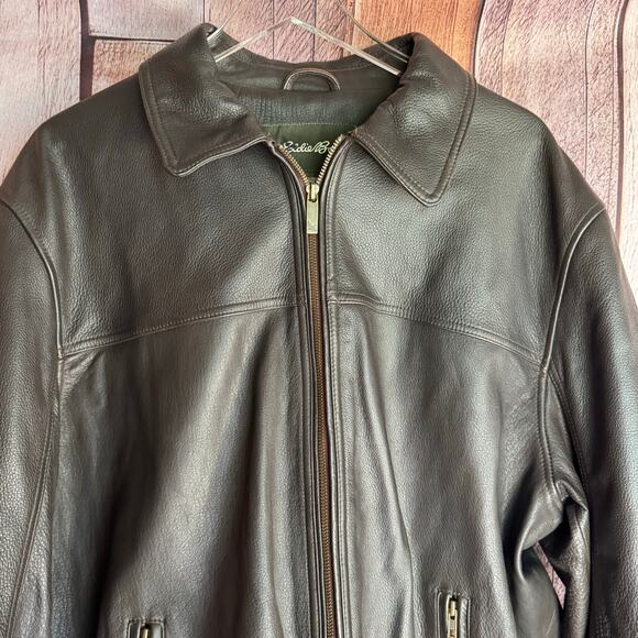 Eddie Bauer Jacket Leather Brown XL Classic Men's Moto Classic Timeless Lined - Picture 3 of 9
